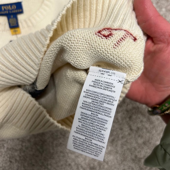 NWT Polo Ralph Lauren Dog Intarsia Crewneck Sweater Boys Size 3 Husky Cream - Picture 9 of 9
